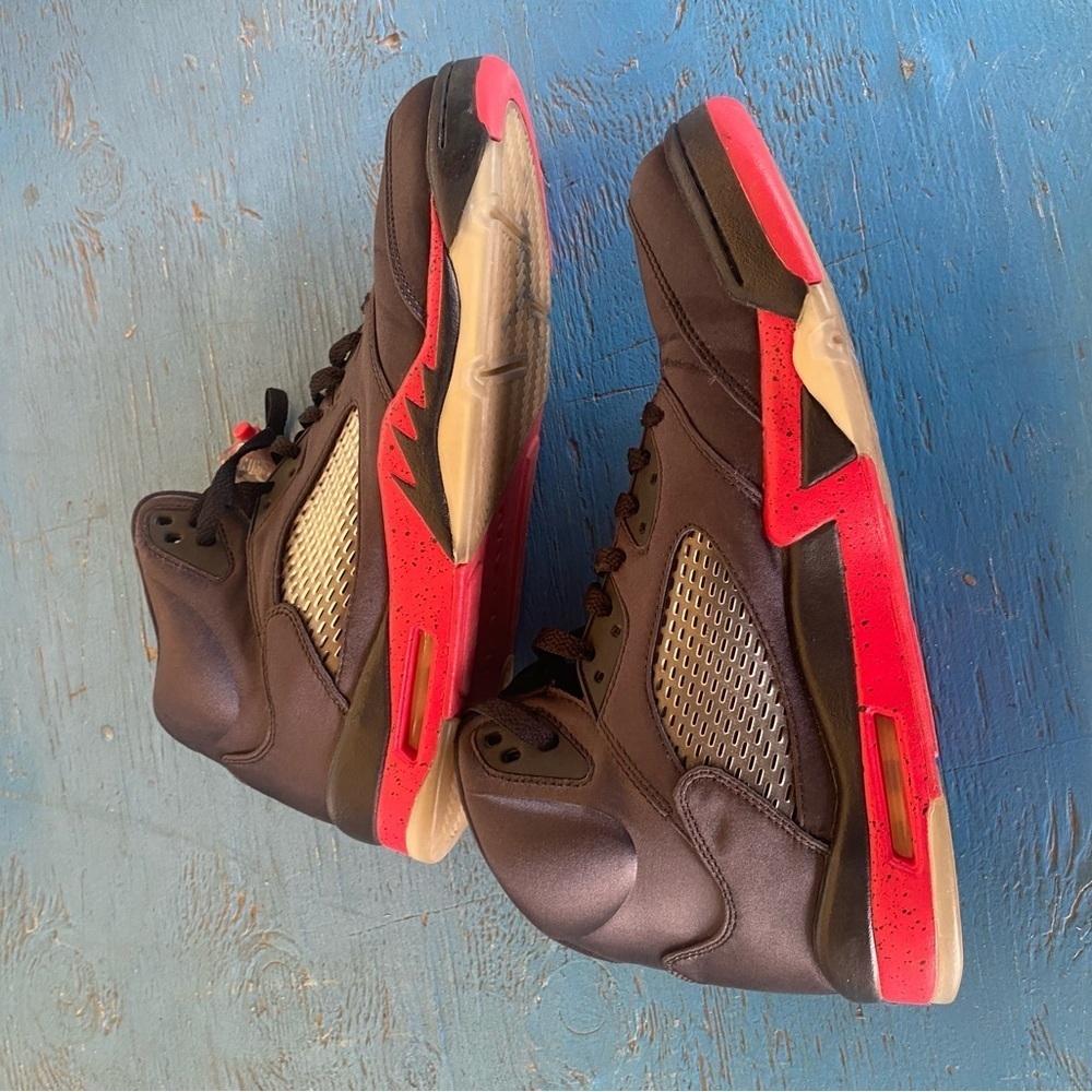 Jordan Black and Red Athletic Shoes Satin Air Jordan Retro 5 Nike - Picture 1 of 7